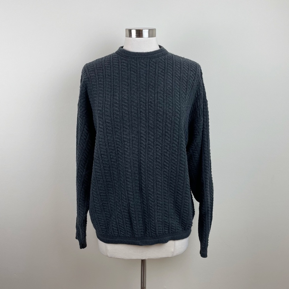 Vintage Crossings Gray Black Knit Ribbed Long Sleeve Sweater Women Large USA